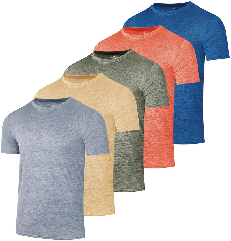 REALESSENTIALS 5 Pack Men’s Active Quick Dri Dry Fit Crew Neck T Shirts Athletic Running Gym Workout Short Sleeve Tee Tops Camisas para Hombres Summer - Image 1