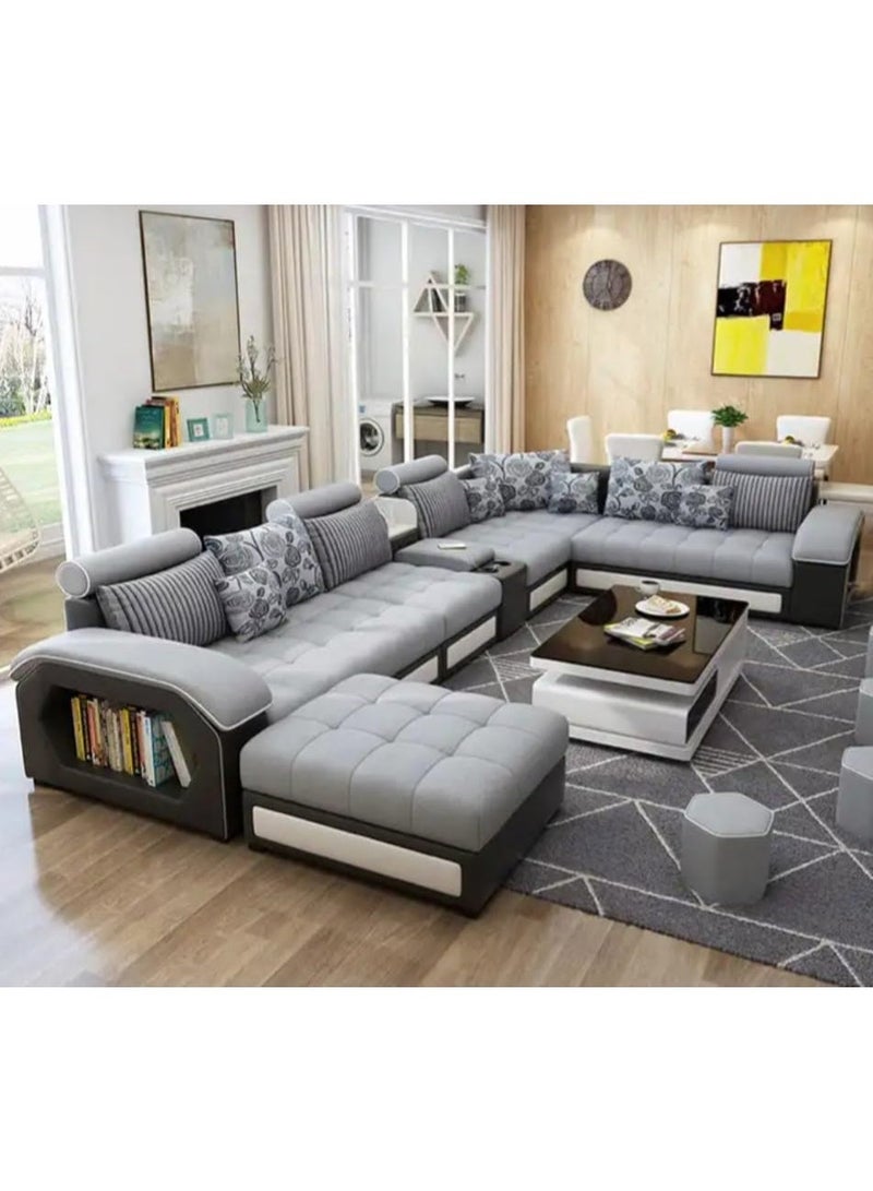 Al Zakharef Furniture Mississippi Luxury U-Shaped Modular Sofa Set (Opaque) – Velvet Fabric Sectional Couch with Solid Wood Frame, Storage Armrest & Soft Cushions – Modern Living Room Furniture - Image 1