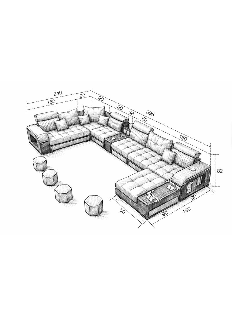 Al Zakharef Furniture Mississippi Luxury U-Shaped Modular Sofa Set (Opaque) – Velvet Fabric Sectional Couch with Solid Wood Frame, Storage Armrest & Soft Cushions – Modern Living Room Furniture - Image 2