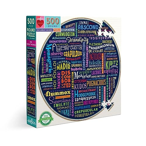 eeBoo 500 Piece Puzzle 100 Great Words Jigsaw Puzzle for Adults Circular with 23 Diameter Made with Recycled Board VegetableBased Ink - Image 1