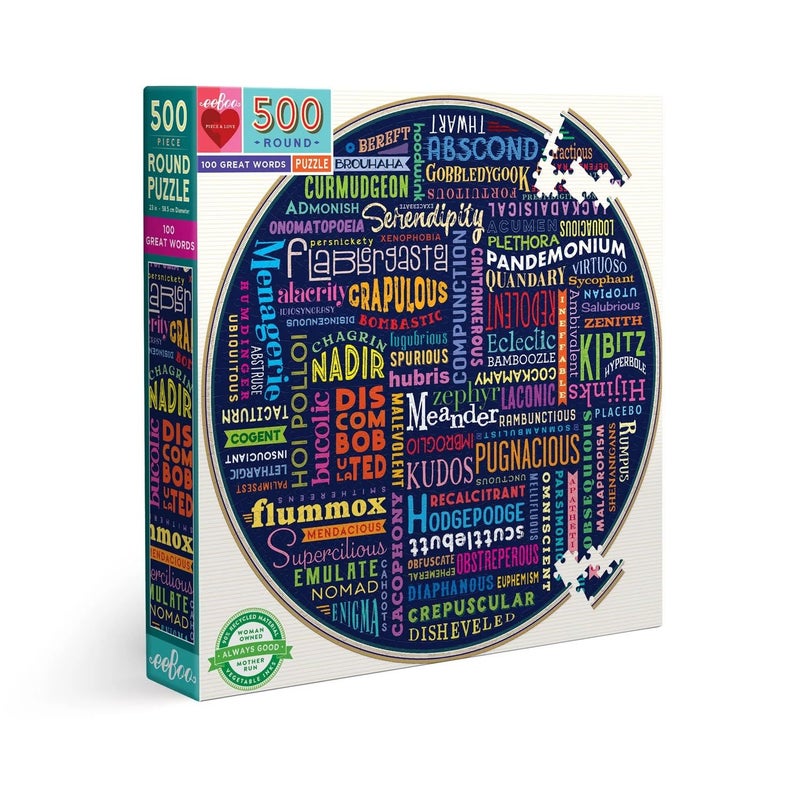 eeBoo 500 Piece Puzzle 100 Great Words Jigsaw Puzzle for Adults Circular with 23 Diameter Made with Recycled Board VegetableBased Ink - Image 3
