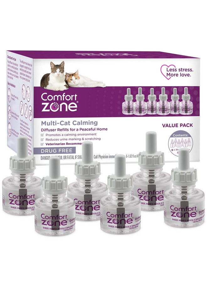 COMFORT ZONE 6 Pack MultiCat Diffuser Refills; Cat Calming Pheromones Help Anxiety; 30-day refills - Image 1