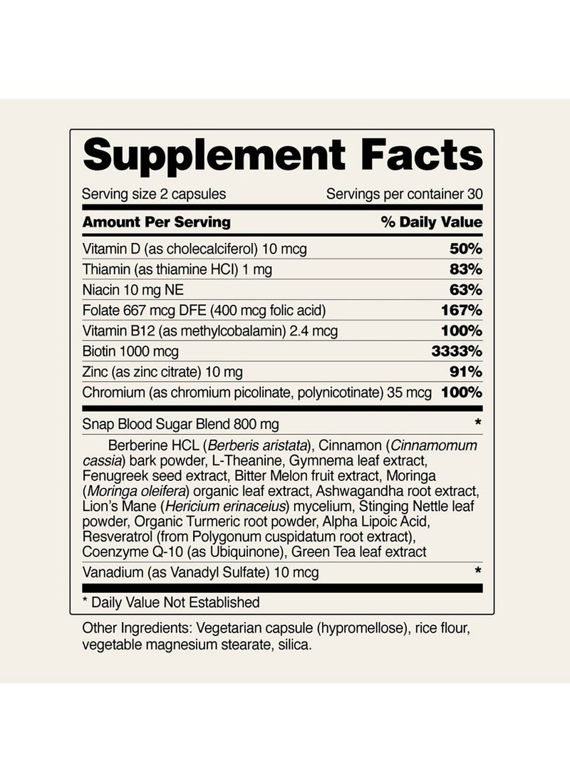 SNAP SUPPLEMENTS - Blood Sugar Berberine, Cinamon and 22 Active Ingredients, Dietary Supplement - 60 Capsules - Image 1