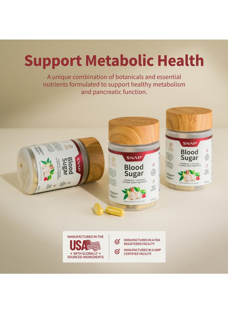 SNAP SUPPLEMENTS - Blood Sugar Berberine, Cinamon and 22 Active Ingredients, Dietary Supplement - 60 Capsules - Image 1
