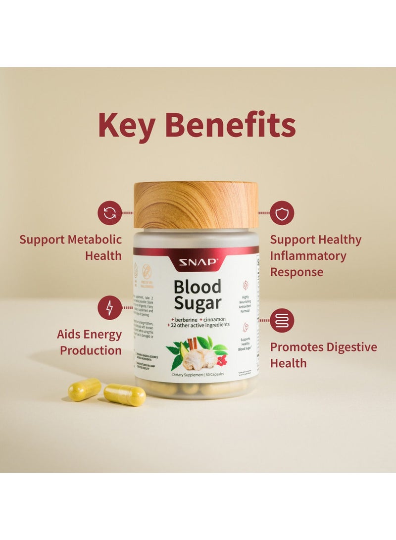 SNAP SUPPLEMENTS مزيج سكر الدم مع البربرين والقرفة و22 مكونًا نشطًا، مكمل غذائي - 60 كبسولة - Image 5