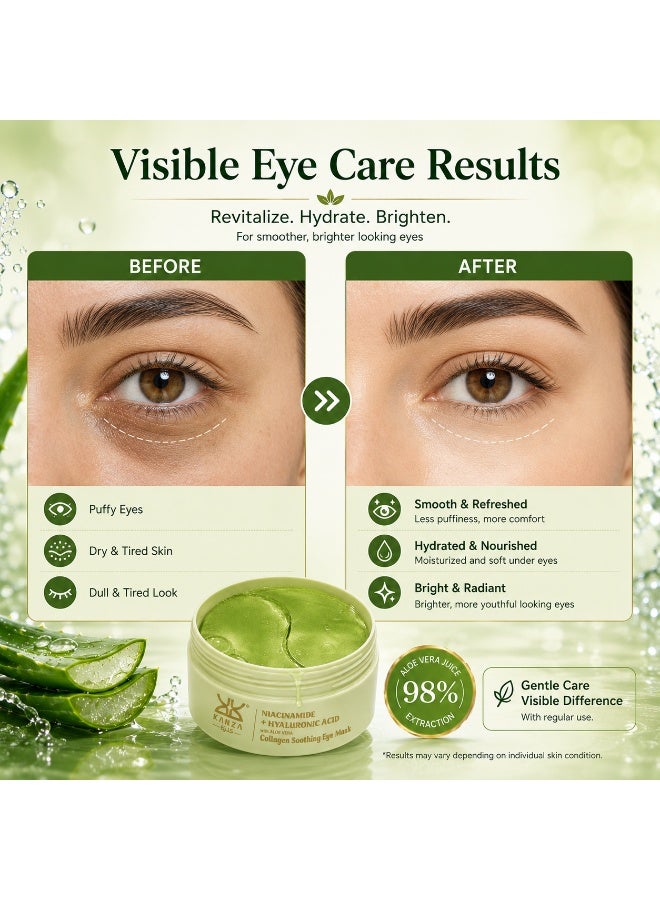 Kanza 60 Pcs Aloe Vera Collagen Soothing Eye Mask Niacinamide with Hyaluronic Acid Under Eye Patches for Dark Circles and Puffiness Reduces Eye Bags Wrinkles Improves Firms Eye Skin Dark Circles Treatment Collagen Eye Gel Pads Anti Wrinkle Eye Patches - Image 5