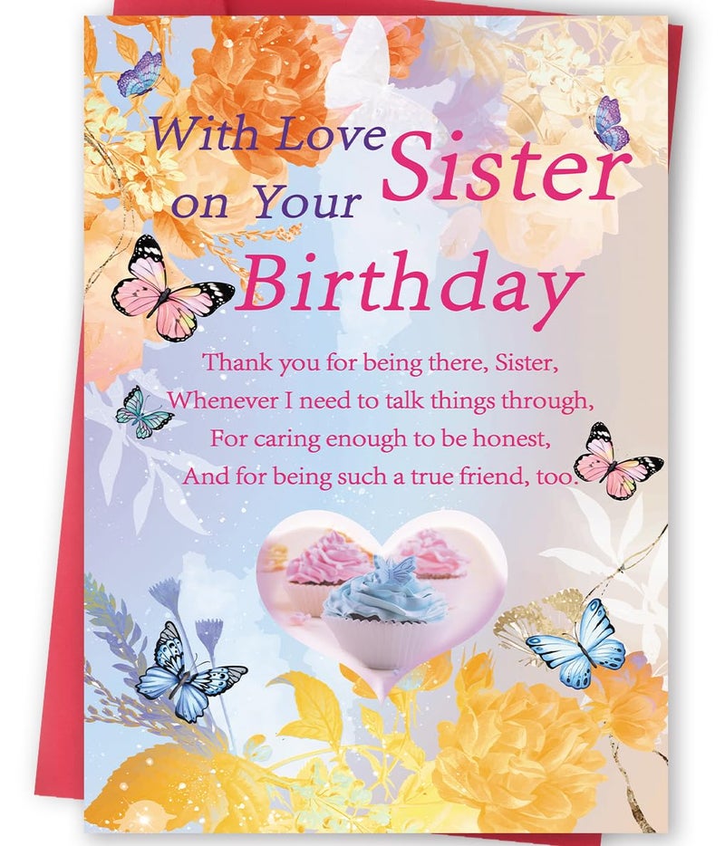 FANCYLUCKY Happy Birthday Card for Sister, Sister Birthday Card Gifts from Brother, Gifts Ideas for Women Her - Image 1