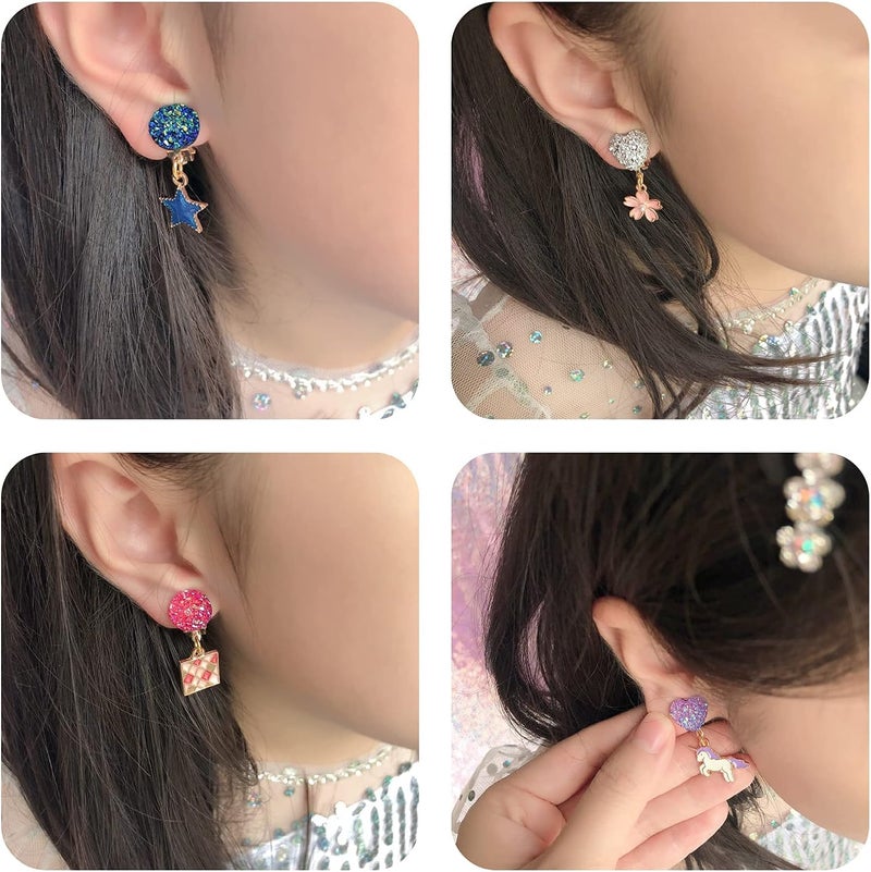 ELEMIRSA 12 Pairs Clip On Earrings Girl Party Favor Princess Clip on Earrings Pretend Play Unicorn Earrings for Little Girl Kids Toddlers Jewelry Set - Image 5