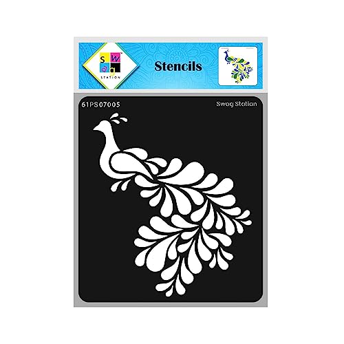 SWAGSTATION Peacock Stencils - Reusable Stencil for Art, Craft, Home Decor, Card Making, Fabric Painting, Wall Painting (6"x6") - Image 1