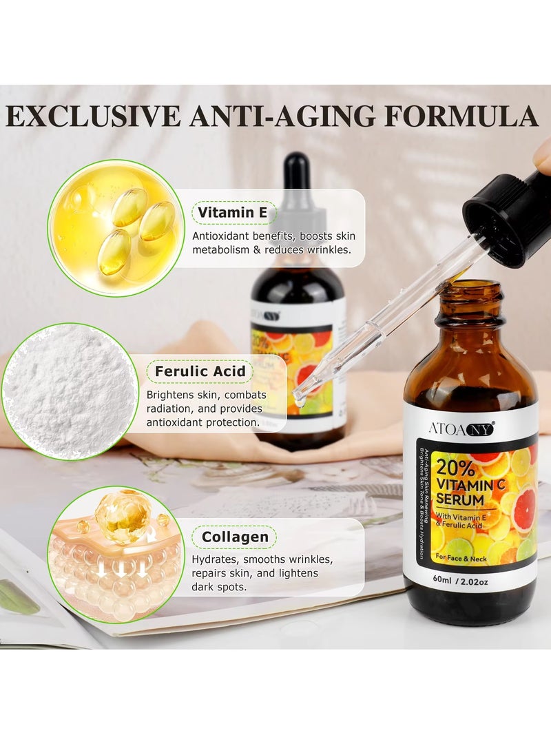 ATOANY 60ml 20% Vitamin C Serum with Vitamin E and Ferulic Acid Serum for Face and Neck Boost Skin Collagen Hydrate and Plump Skin Reduce Fine Lines Anti Aging and Wrinkle Facial Serum  - Image 3