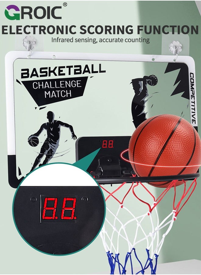 GROIC Mini Basketball Hoop with LED Light Electronic Scoreboard, 15.7" X 10.2" - Small Basketball Hoop with 1 Ball, Door/Wall Mounted Basketball Hoops Indoor Outdoor for Kids - Black  - Image 3