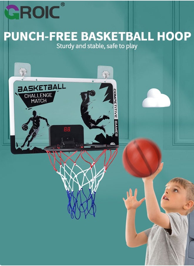 GROIC Mini Basketball Hoop with LED Light Electronic Scoreboard, 15.7" X 10.2" - Small Basketball Hoop with 1 Ball, Door/Wall Mounted Basketball Hoops Indoor Outdoor for Kids - Black  - Image 2