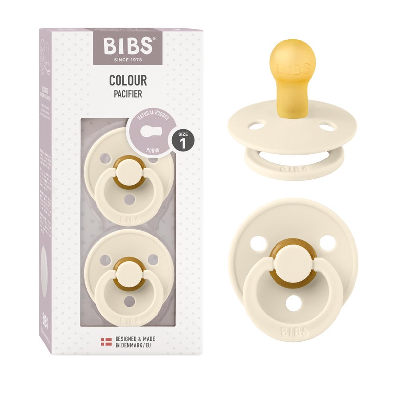 BIBS Pacifiers Colour Collection | Natural Rubber Baby Pacifier | Round Nipple | Set of 2 BPA-Free Soothers | Made in Denmark | 0+ Months (Pack of 2) | Ivory - Image 1