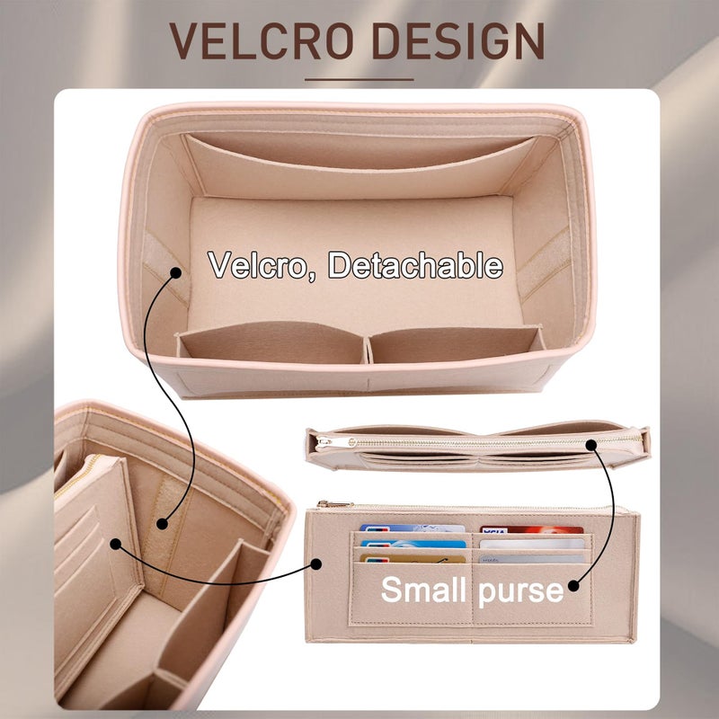 Doxo Purse Organizer Insert for Handbags & Base Shaper Combination,Tote Bag Organizer Insert Suitable to Lv Speedy 25,NeoNoe MM,Noe,Book Tote S,C.oach City 30,Long Champ Le-pliage S and More (M-Beige) - Image 5