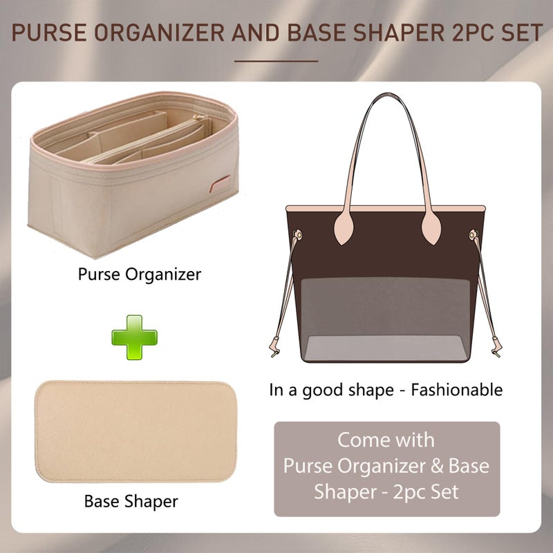Doxo Purse Organizer Insert for Handbags & Base Shaper Combination,Tote Bag Organizer Insert Suitable to Lv Speedy 25,NeoNoe MM,Noe,Book Tote S,C.oach City 30,Long Champ Le-pliage S and More (M-Beige) - Image 3