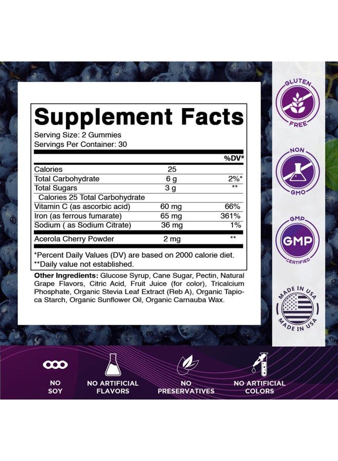 Vitamatic Iron 65 mg Gummies Supplement for Women & Men - 60 Vegan Gummies - Great Tasting Iron Gummy Vitamins with Vitamin C (3) - Image 2