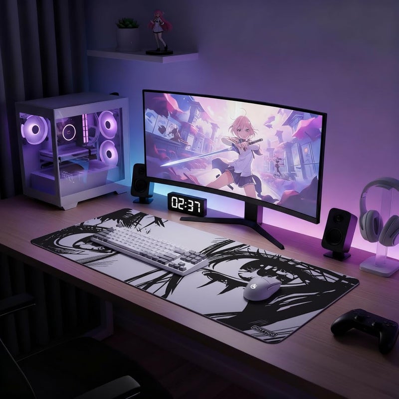 DOTTICO XL Anime Eyes Mouse Pad â€“ Large Manga Girl Desk Mat 31.5x11.8 â€“ Non-Slip, Water-Resistant, Stitched Edges â€“ Aesthetic Japanese Gaming Mat - Image 2