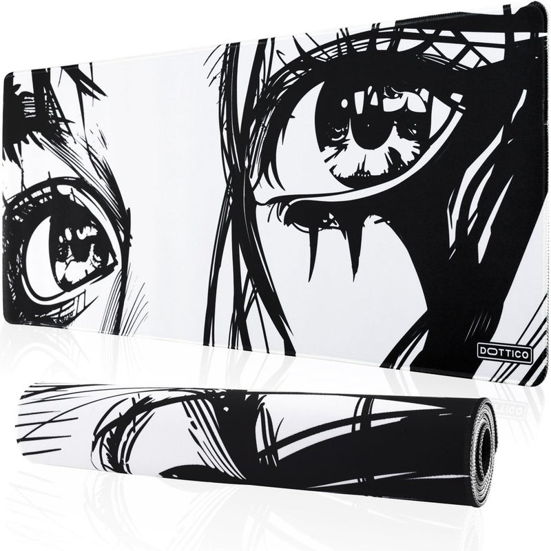 DOTTICO XL Anime Eyes Mouse Pad â€“ Large Manga Girl Desk Mat 31.5x11.8 â€“ Non-Slip, Water-Resistant, Stitched Edges â€“ Aesthetic Japanese Gaming Mat - Image 1