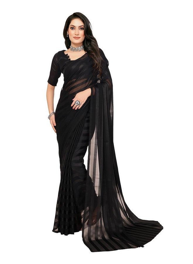 ANAND SAREES Women's Regular Fit Satin Striped Bollywood Georgette Saree with Matching Blouse Piece | Stylish & Elegant | Fancy Saree for Wedding, Parties, Festivals & Casual Outings(Black) - Image 1