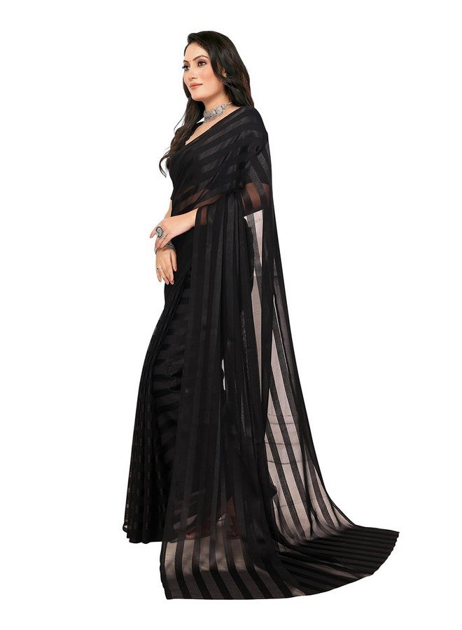 ANAND SAREES Women's Regular Fit Satin Striped Bollywood Georgette Saree with Matching Blouse Piece | Stylish & Elegant | Fancy Saree for Wedding, Parties, Festivals & Casual Outings(Black) - Image 2