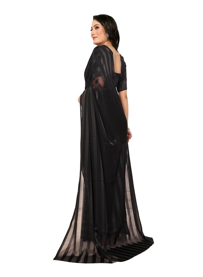 ANAND SAREES Women's Regular Fit Satin Striped Bollywood Georgette Saree with Matching Blouse Piece | Stylish & Elegant | Fancy Saree for Wedding, Parties, Festivals & Casual Outings(Black) - Image 3