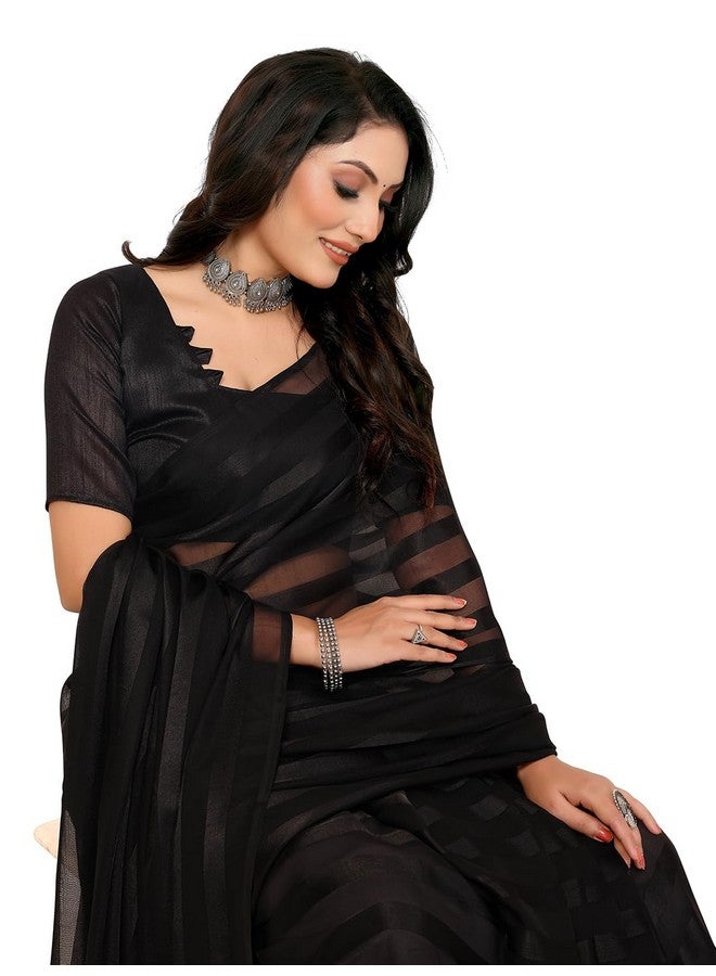 ANAND SAREES Women's Regular Fit Satin Striped Bollywood Georgette Saree with Matching Blouse Piece | Stylish & Elegant | Fancy Saree for Wedding, Parties, Festivals & Casual Outings(Black) - Image 5