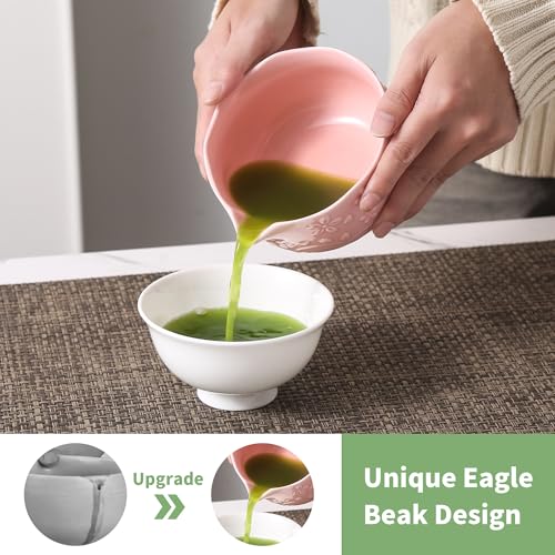 TAUFIKT Matcha Whisk Set, 5 Pcs Ceramic Matcha Set, Matcha Kit Set Includes Matcha Bowl, Matcha Whisk and Holder, Bamboo Scoop and Sifter, Matcha Tea Set, Ideal Gift for Family/Friend (Pink) - Image 3