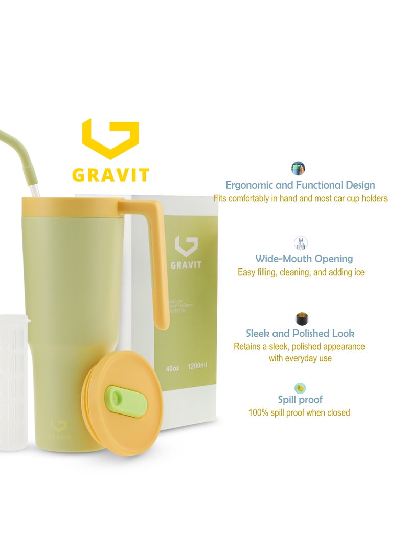 Gravit 1200ml Insulated Tumbler with FlowState Lid and Straw - Portable Quencher Travel Water Bottle with Fruit Infuser - Ideal for Cold Water, Iced Tea, Coffee, Smoothies for Gym (Beige) - Image 5