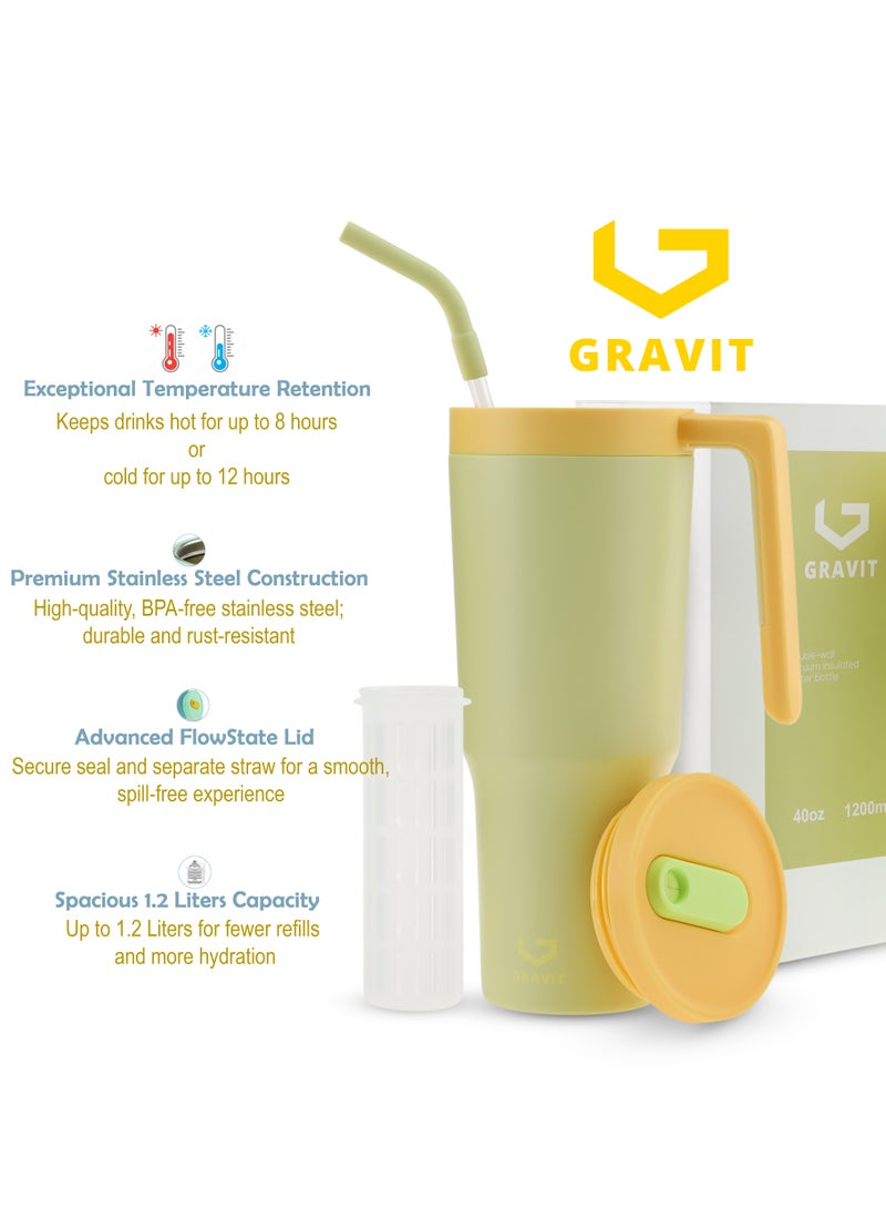 Gravit 1200ml Insulated Tumbler with FlowState Lid and Straw - Portable Quencher Travel Water Bottle with Fruit Infuser - Ideal for Cold Water, Iced Tea, Coffee, Smoothies for Gym (Beige) - Image 4