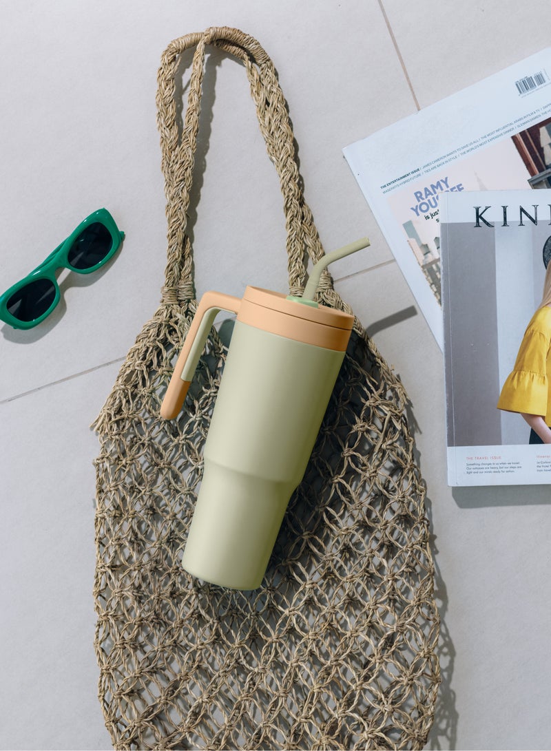 Gravit 1200ml Insulated Tumbler with FlowState Lid and Straw - Portable Quencher Travel Water Bottle with Fruit Infuser - Ideal for Cold Water, Iced Tea, Coffee, Smoothies for Gym (Beige) - Image 1