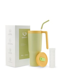 Gravit 1200ml Insulated Tumbler with FlowState Lid and Straw - Portable Quencher Travel Water Bottle with Fruit Infuser - Ideal for Cold Water, Iced Tea, Coffee, Smoothies for Gym (Beige)  - Image 2