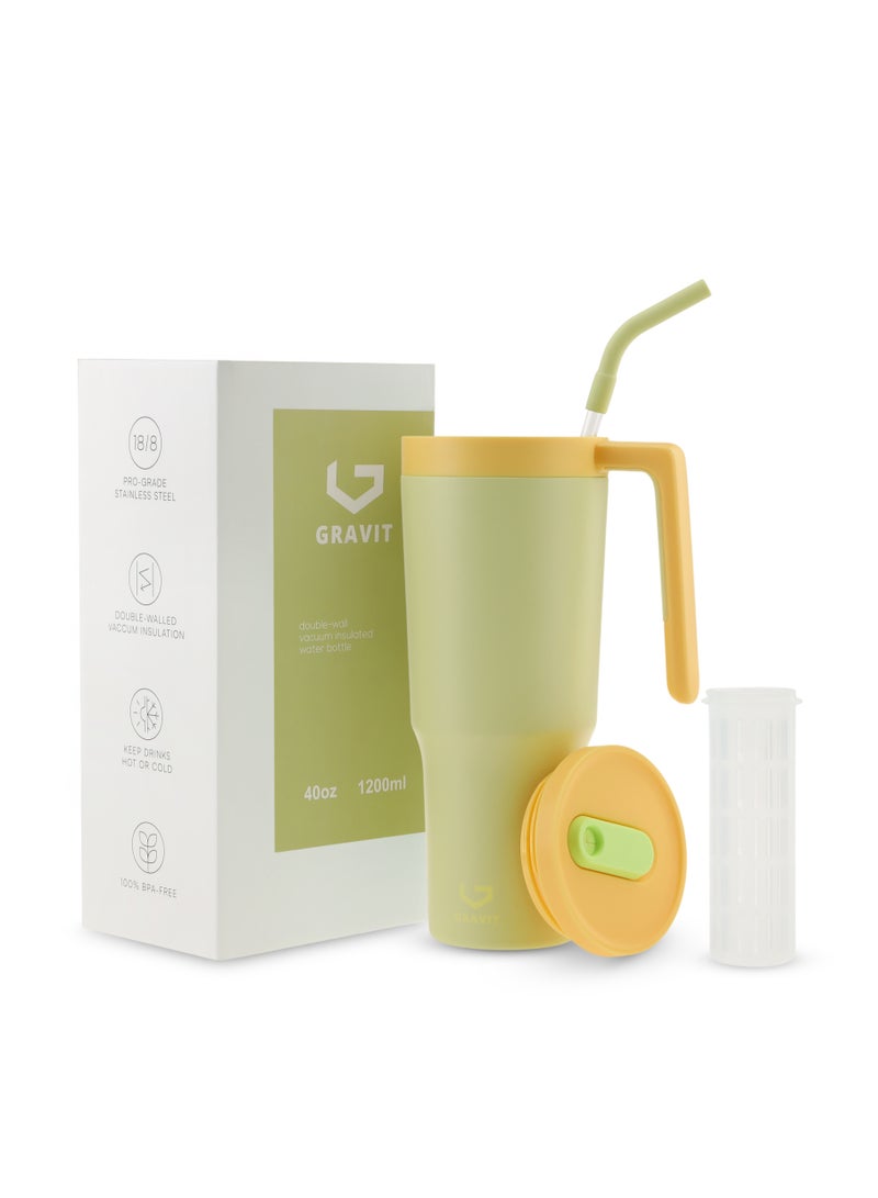 Gravit 1200ml Insulated Tumbler with FlowState Lid and Straw - Portable Quencher Travel Water Bottle with Fruit Infuser - Ideal for Cold Water, Iced Tea, Coffee, Smoothies for Gym (Beige) - Image 2