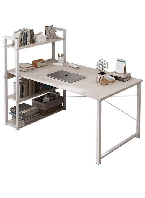 Computer Desk Table with Shelves 4 Tier Study Table with Bookshelf Desk Storage, Reversible Study Table, and Office Corner Desk with Shelves Home Office Desk-Easy Assemble