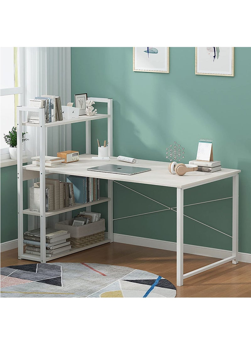 Computer Desk Table with Shelves 4 Tier Study Table with Bookshelf Desk Storage, Reversible Study Table, and Office Corner Desk with Shelves Home Office Desk-Easy Assemble
