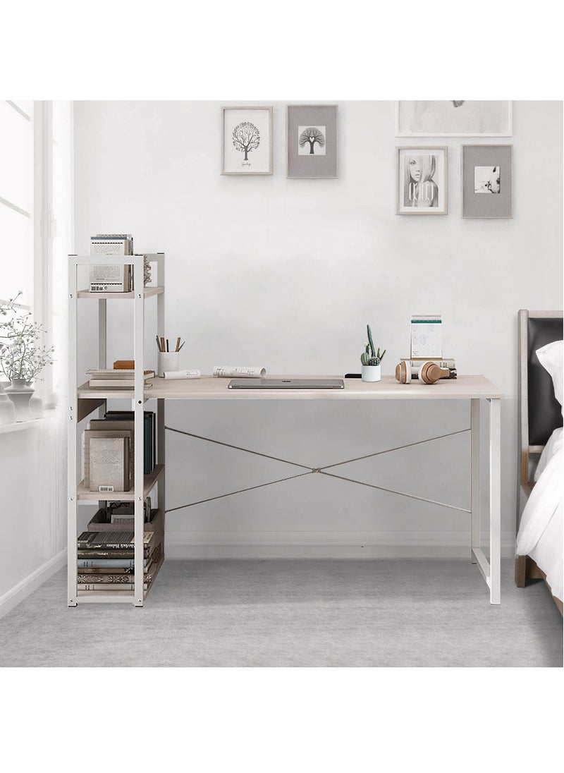 Computer Desk Table with Shelves 4 Tier Study Table with Bookshelf Desk Storage, Reversible Study Table, and Office Corner Desk with Shelves Home Office Desk-Easy Assemble