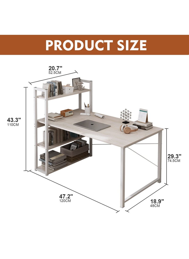 Computer Desk Table with Shelves 4 Tier Study Table with Bookshelf Desk Storage, Reversible Study Table, and Office Corner Desk with Shelves Home Office Desk-Easy Assemble