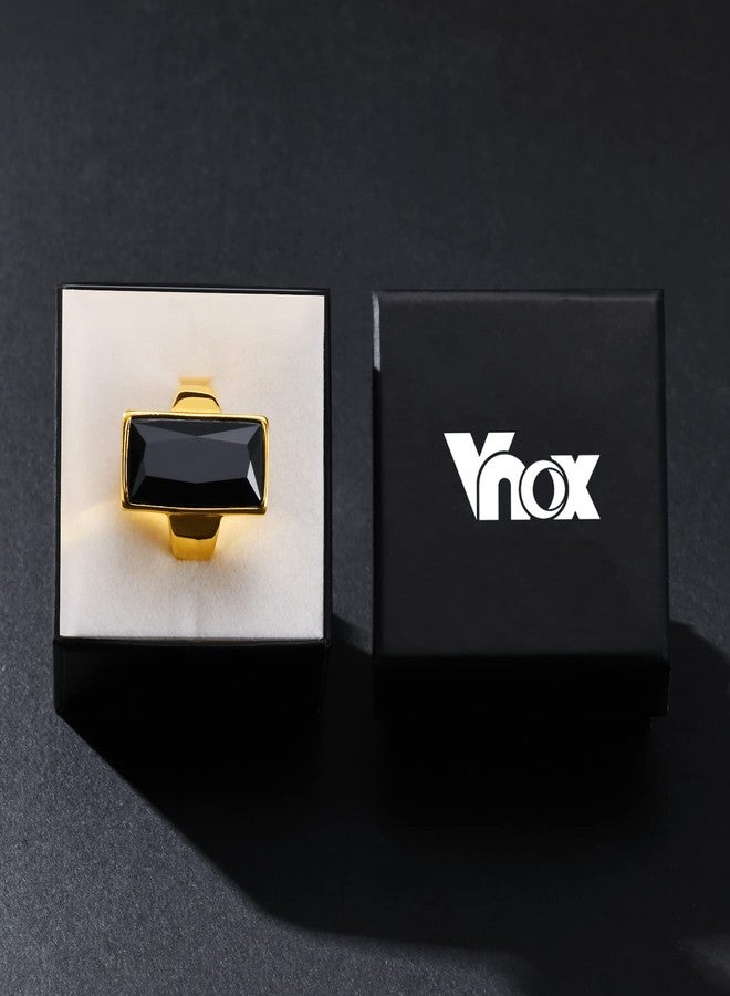 VNOX Vintage Fashion Stainless Steel Gold Plated Rectangular Black Glass Crystal Cocktail Statement Onyx Ring for Women,Antique Women Jewelry Gift,Size 8 - Image 5
