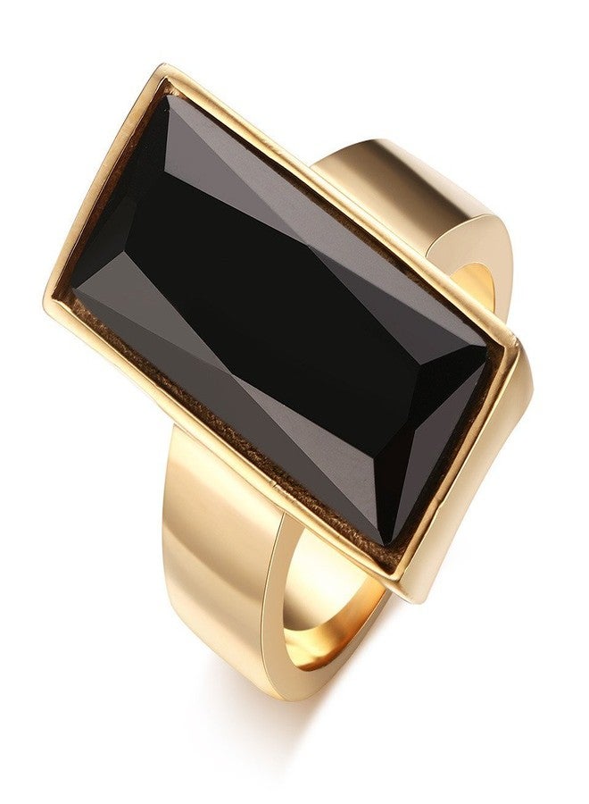 VNOX Vintage Fashion Stainless Steel Gold Plated Rectangular Black Glass Crystal Cocktail Statement Onyx Ring for Women,Antique Women Jewelry Gift,Size 8 - Image 1