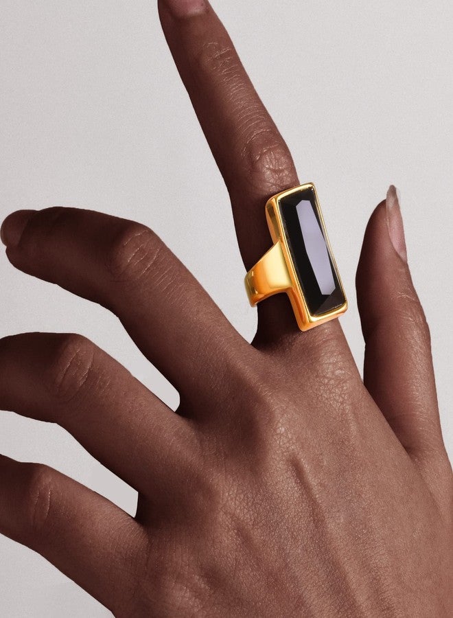 VNOX Vintage Fashion Stainless Steel Gold Plated Rectangular Black Glass Crystal Cocktail Statement Onyx Ring for Women,Antique Women Jewelry Gift,Size 8 - Image 3