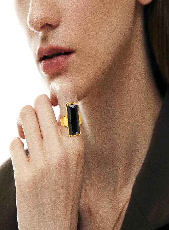 VNOX Vintage Fashion Stainless Steel Gold Plated Rectangular Black Glass Crystal Cocktail Statement Onyx Ring for Women,Antique Women Jewelry Gift,Size 8 - Image 2