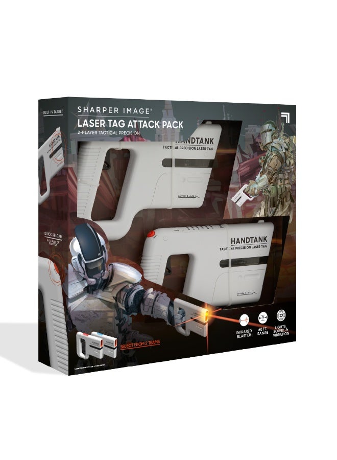 Sharper Image® Laser Tag Attack Pack 2-Player Tactical Precision with Compatible With Handtank Laser Tag Sets, Easy Reload with Lights and Sound Effects, 2-pieces, White, Age 8+ - Image 2