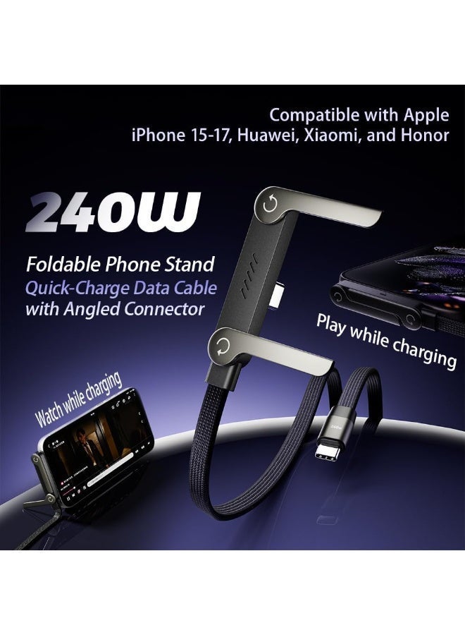 Hugifts 240W Fast Charging Cable with Foldable Stand, Type-C L-shaped Gaming Charger Cord for Phone - Image 2