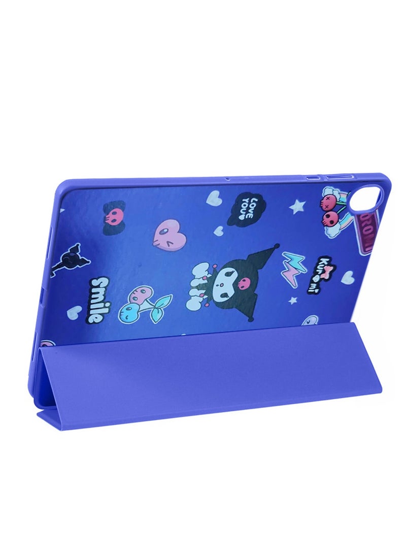 Wtech Samsung Galaxy Tab A11 4G 2025 (8.7 inch) Smart Flip Fashion Cartoon Auto Wake / Sleep with Pen Holder Back Case Cover (TCFPSR) - Eggplant Purple - Image 2