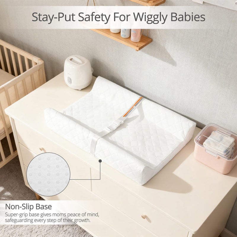 JVEOO Waterproof Baby Changing Pad, Non-Slip Wipeable Diaper Changing Mat with Safety Strap 32x16 Inch Infant Diaper Change Pad Suitable for Dresser & Table - Image 4