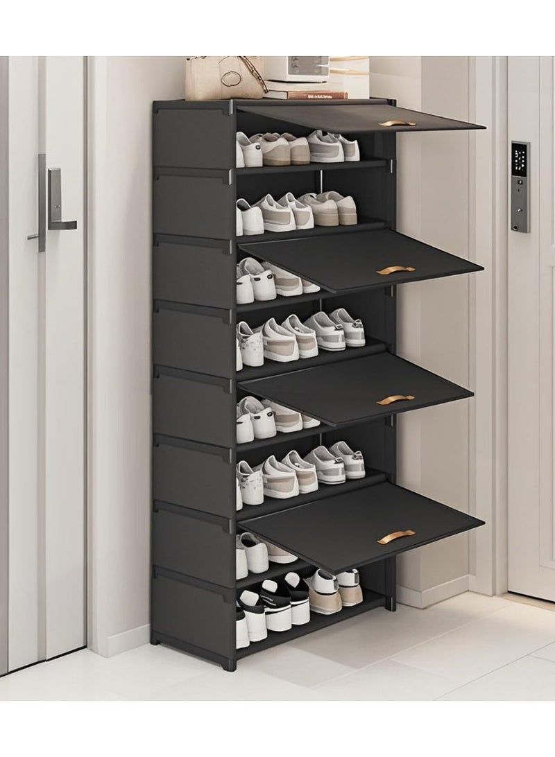 YOUWE7 Shoe Rack, Multi-Tier Shoe Storage Cabinet 28 Pair Plastic Shoe Shelves Rack Organizer Non-Woven Cover Shoe Shelf for Closet Hallway Bedroom Entryway (Black, 8TIER) - Image 1