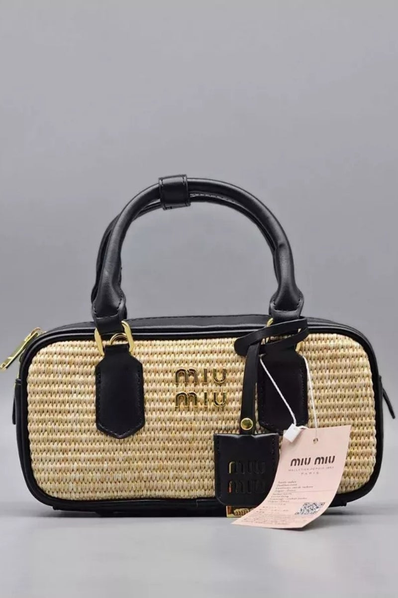 مياو مياو حقيبة يد MIU Bowling Pleated Vintage Top مع حزام كروس بودي وحقيبة كتف - Image 1