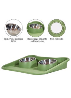 MAJIBAO Dog bowls with Detachable stainless steel bowls, Tilted design, and Anti-slip bottom, Pet feeding bowl for Cats & Dogs, 2-in-1 dog food and water bowl set 46 cm (Green)  - Image 3