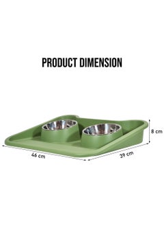 MAJIBAO Dog bowls with Detachable stainless steel bowls, Tilted design, and Anti-slip bottom, Pet feeding bowl for Cats & Dogs, 2-in-1 dog food and water bowl set 46 cm (Green)  - Image 2