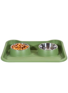 MAJIBAO Dog bowls with Detachable stainless steel bowls, Tilted design, and Anti-slip bottom, Pet feeding bowl for Cats & Dogs, 2-in-1 dog food and water bowl set 46 cm (Green)  - Image 1