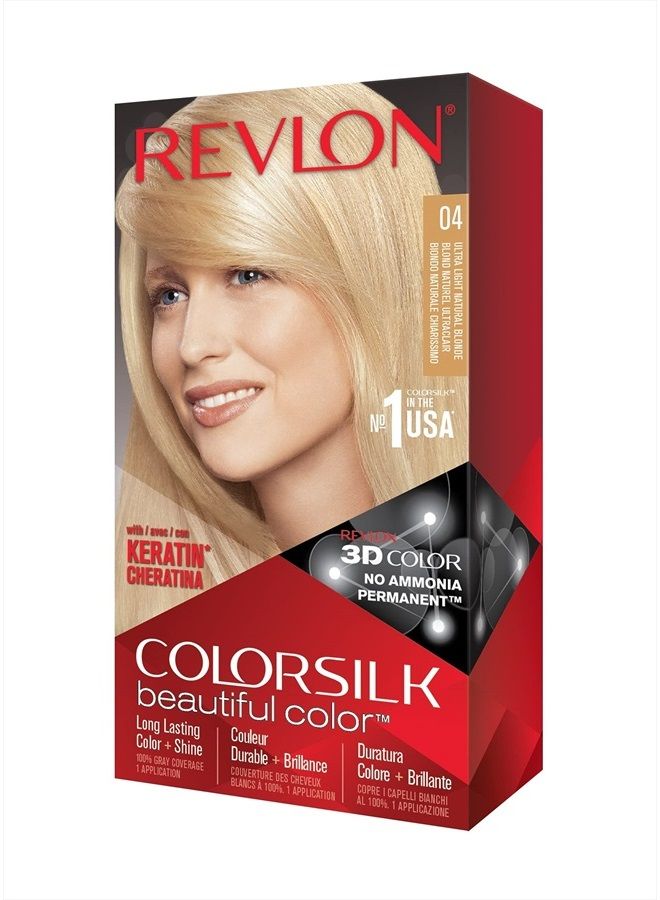 Revlon Permanent Hair Color by Revlon, Permanent Hair Dye, Colorsilk with 100% Gray Coverage, Ammonia-Free, Keratin and Amino Acids, 04 Ultra Light Natural Blonde, 4.4 Oz (Pack of 1) - Image 1